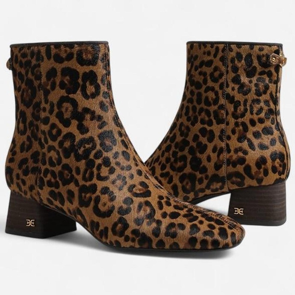 Sam Edelman Paige Ankle Leopard Hair Block Heel Booties 8 NWT New in Box